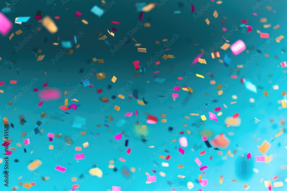 colorful confetti flying near blue background colorful confetti flying near blue background