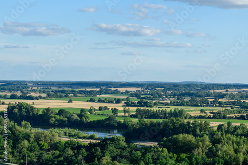 Loire river in the middle of green countryside in Europe  France  Burgundy  Nievre  Pouilly sur Loire  towards Nevers  in summer  on a sunny day.