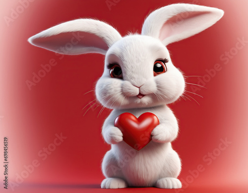 cartoon white rabbit with a heart in his hands. valentine's day concept