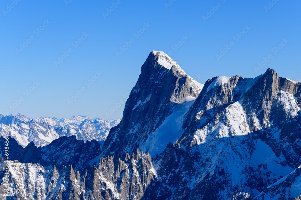 Les Grandes Jorasses in Europe, France, Rhone Alpes, Savoie, Alps in winter on a sunny day. Les Grandes Jorasses in Europe, France, Rhone Alpes, Savoie, Alps in winter on a sunny day.