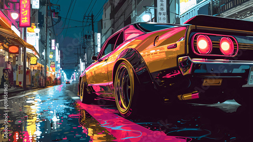 Japanese tuning car, abstract anime poster art, Generative AI