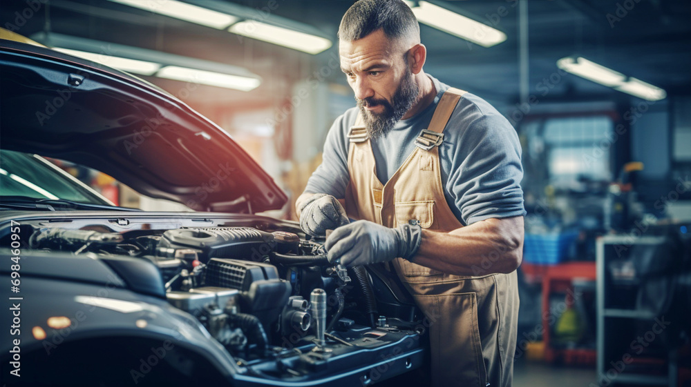 自動車整備士の働く男性 Car repair engineer  