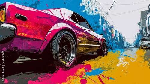 Japanese tuning car, abstract anime poster art, Generative AI photo