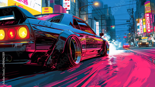 Japanese tuning car, abstract anime poster art, Generative AI photo