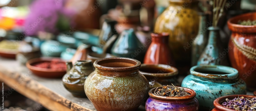 Aromatic natural additives in ceramic containers. Aromatic natural additives in ceramic containers.