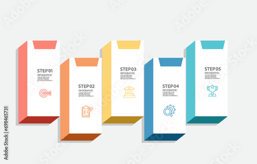 abstract horizontal timeline infographic presentation element business data visualization steps report layout template background with business line icon 5 steps