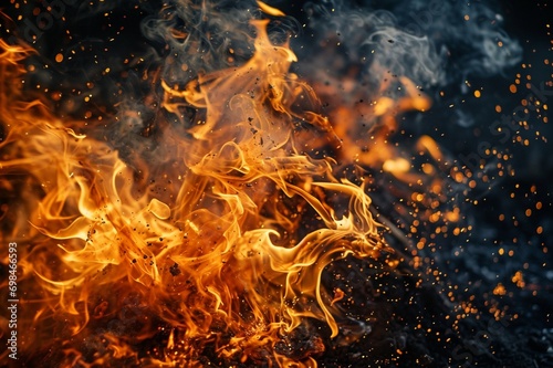 : High-velocity burst of flames, frozen in time, showcasing the intricate dance of fire and smoke in exquisite detail.