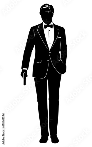 Spy, Secret Agent Silhouette. Vector clipart isolated on white.