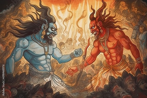 The vine battle Parashurama King Kartaviryarjuna AI generation