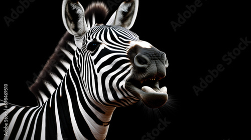 good Zebra smiling black and white face . Generative Ai