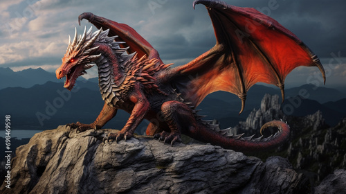 Gorgeous fantasy red dragon art. Generative Ai © Witri
