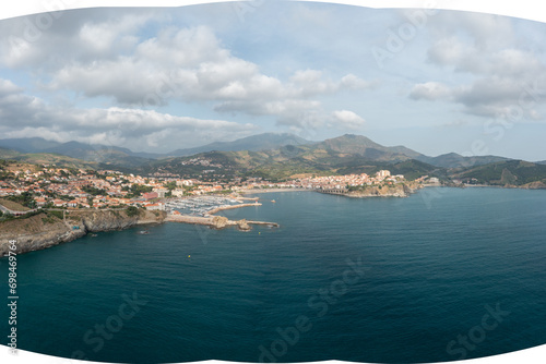 The medieval town by the sea in Europe, France, Occitanie, Pyrenees Orientales, Banyuls-sur-Mer, By the Mediterranean Sea, in summer, on a sunny day.