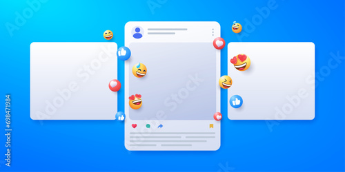 social media app interface post and emoji reaction