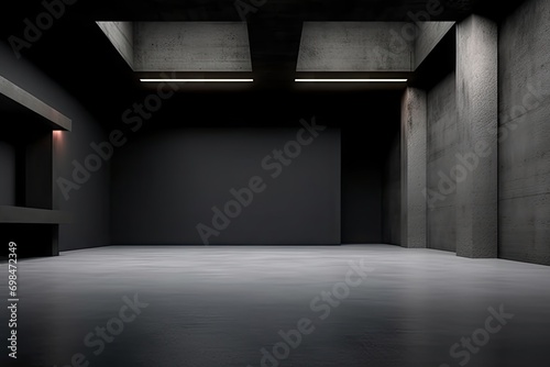 empty abstract industrial concrete interior concrete floor dark room 3d illustration photo