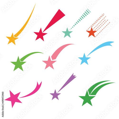 Icons of meteorites and comets. Falling stars vector set. Shooting stars isolated from background