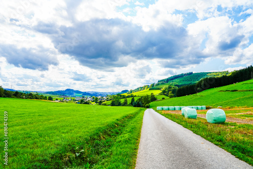 Landscape near Finnentrop. Nature with fields and forests in the Sauerland.
 photo