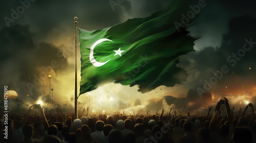 Pakistan day Pakistani flag waving on the wind photo