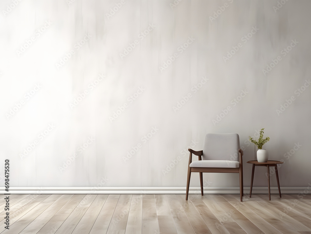 Wooden floor modern interior with white wall and modern chair generative ai Wooden floor modern interior with white wall and modern chair generative ai