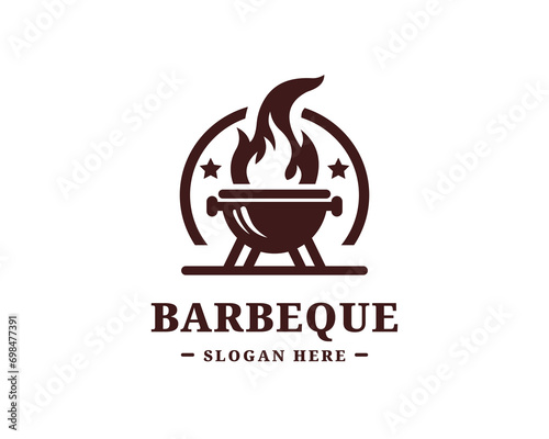 barbeque barbecue logo design. stove or oven with fire flame restaurant logo