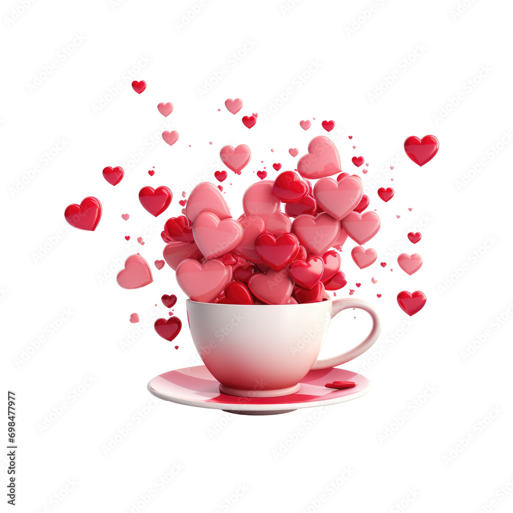 Coffee cup with hearts on white background