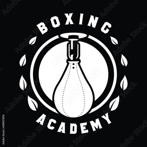 Boxing Academy Punching Bag Logotype Black and White Vector