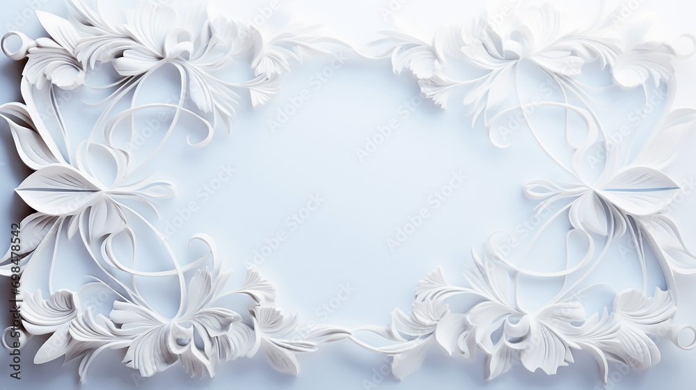 three-dimensional white frame with abstract floral ornament, plaster or plastic decorated frame three-dimensional white frame with abstract floral ornament, plaster or plastic decorated frame