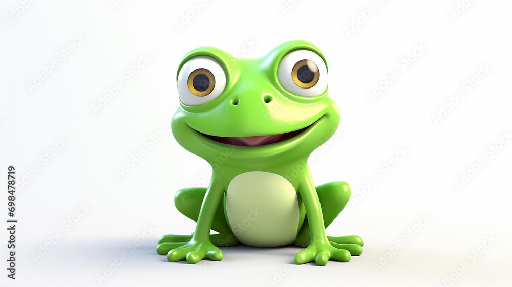 Obraz premium cute cartoon frog with big eyes and smile, illustration for kids