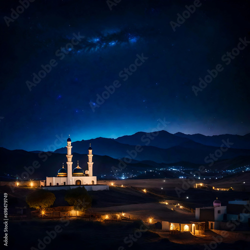 Starry Contemplation Of Islamic Mosque in Midnight Stillness