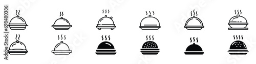 Food delivery icon. Hot food tray closed icon. Food menu icon, Covered hot plate. Restaurant, serving icon. Serving food icon.