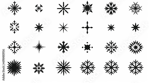 collection of snowflakes isolated on a white background, flat minimalism graphics, set of winter patterns © kichigin19