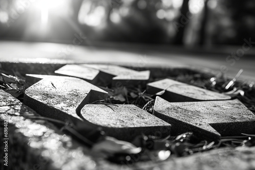 striking black and white photo highlighting the recycle symbol with sharp lines and clean aesthetics, conveying the simplicity and importance of recycling photo