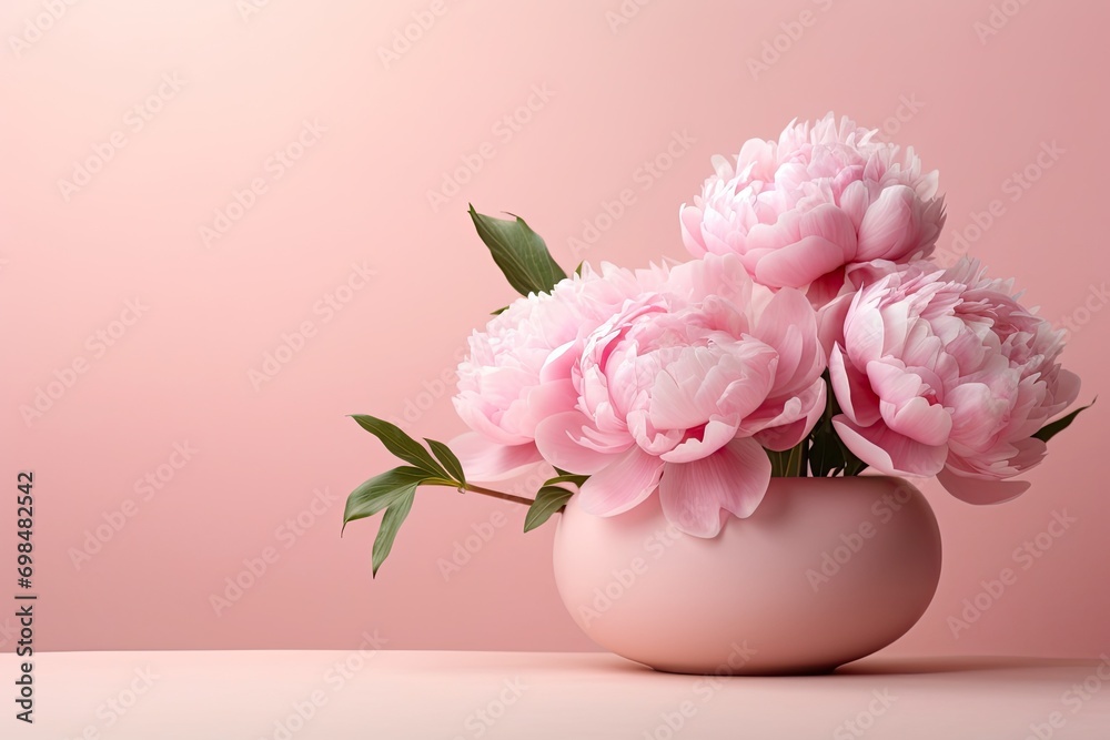 Pink peony flowers on a pink background Pink peony flowers on a pink background