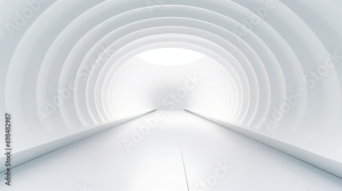  a white tunnel with a white floor and light at the end of the tunnel is a white tunnel with a white floor and light at the end of the tunnel is empty.