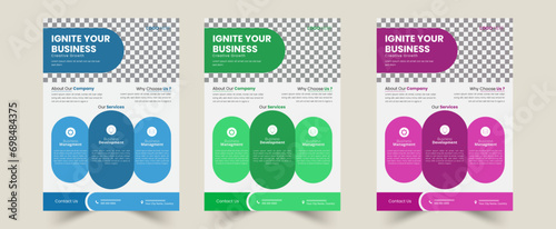  a bundle of 3 templates of a4 flyer, Creative corporate business flyer template design set,  Geometric shape,  perfect for creative professional business, trendy creative corporate multipurpose minim