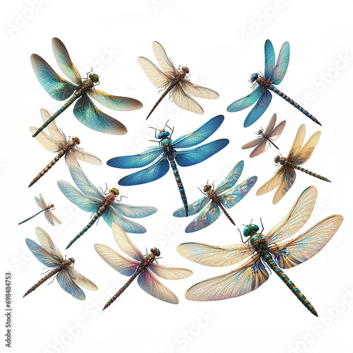 Colección de ilustraciones de libélulas en vuelo photo