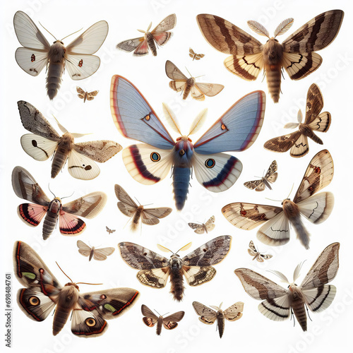 Colección ilustraciones polillas con alas abiertas