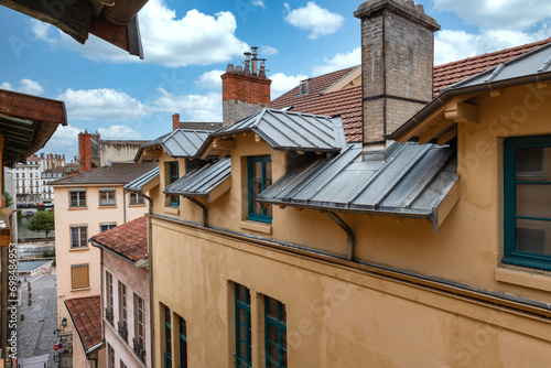 View of the roofs in the old district neamed saint Jean in Lyon, France