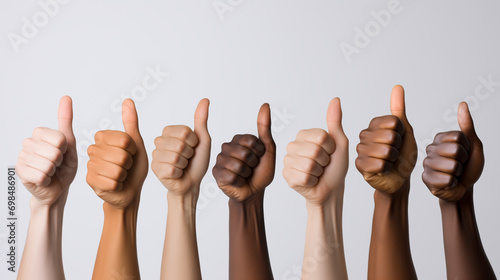 various hand show thumbs up, like concept, white background, generative ai.