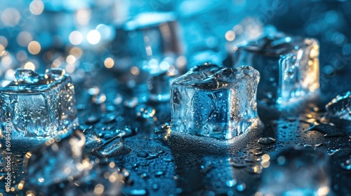 Ice cubes on a blue background