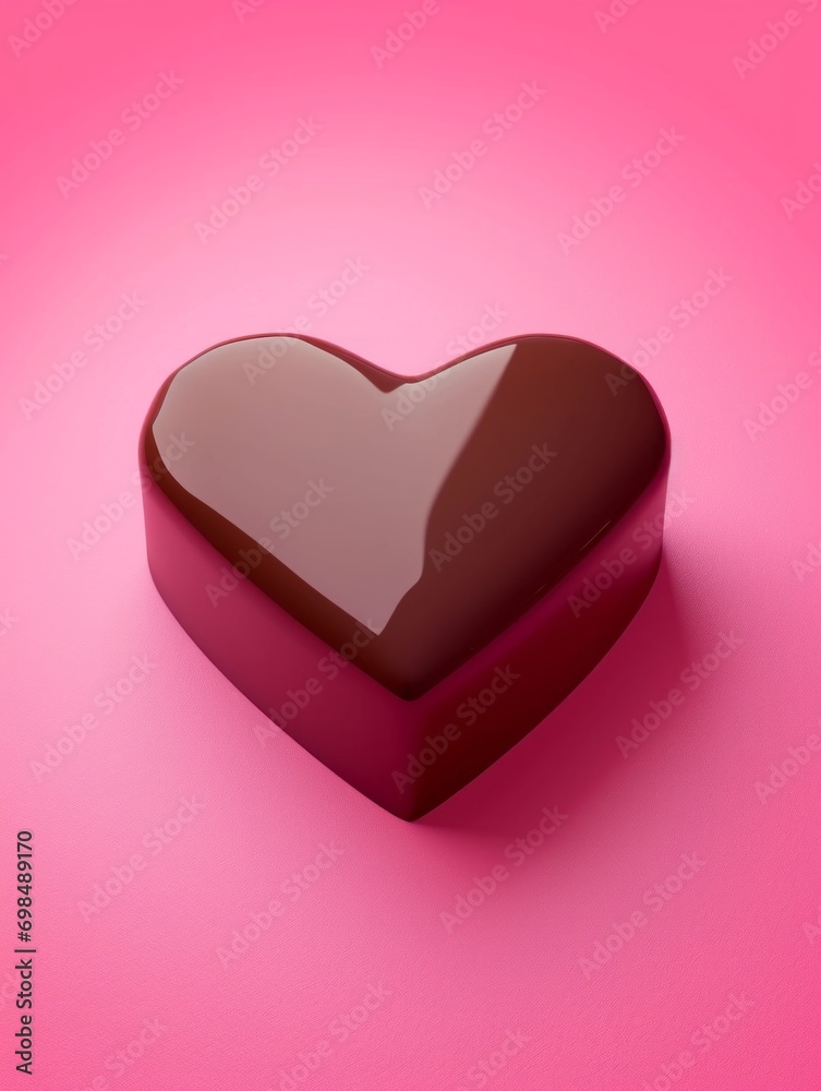 heart-shaped happy valentine's day chocolate, cute plastic icon on bright pink background color, 3d isometric style