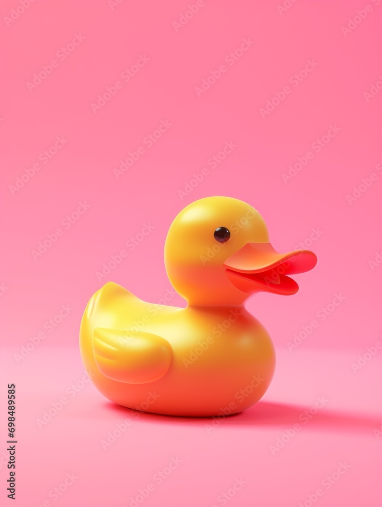 yellow rubber duck, cute plastic icon on bright pink background color, 3d isometric style yellow rubber duck, cute plastic icon on bright pink background color, 3d isometric style
