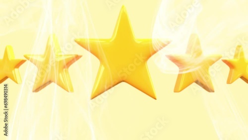 Gold stars in smoke on a white and yellow background.