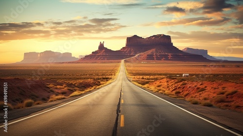 endless views of the road, the Road to Monument Valley National Park with its amazing rock formations photo