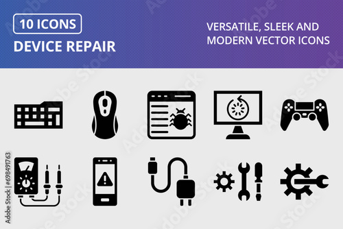Device Repair Glyph Icons Set