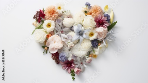  a heart - shaped arrangement of flowers arranged in a heart - shaped arrangement on a white background with space for text.