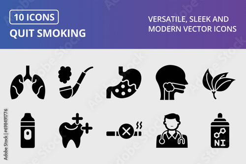 Quit Smoking Glyph Icons Set