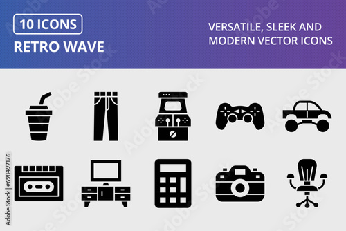 Retro Wave Glyph Icons Set