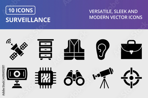 Surveillance Glyph Icons Set