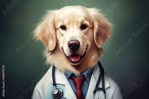 Beautiful dog dressed up as as a vet photo
