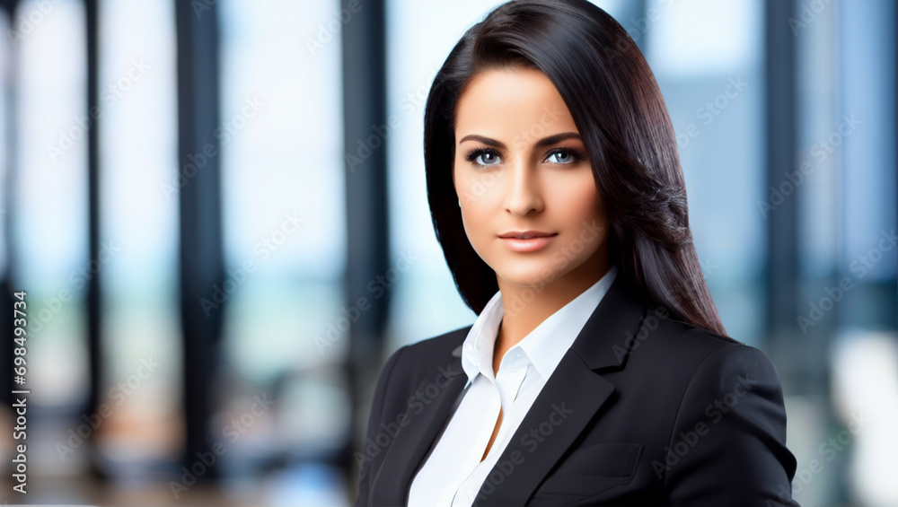 Beautiful brunette and elegant executive woman in a suit at work. Beautiful brunette and elegant executive woman in a suit at work.